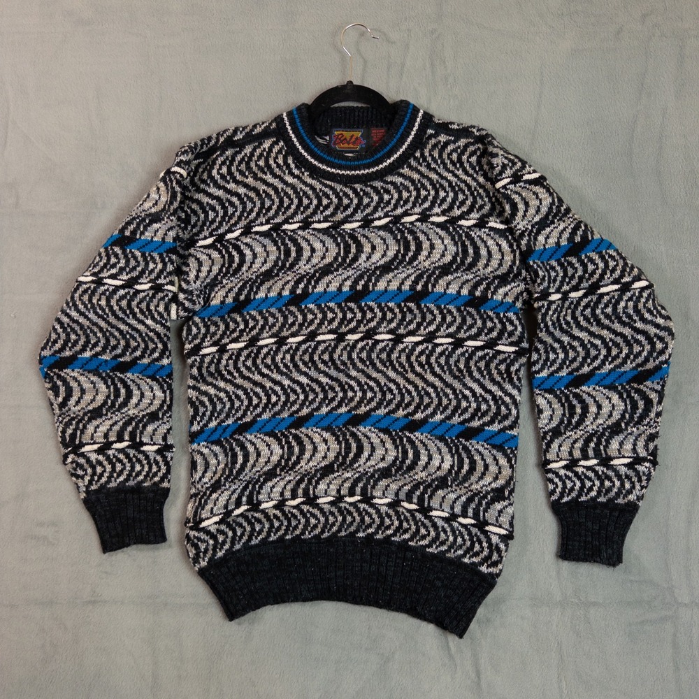 Lightning Bolt International Sweater Mens Medium Black Grey Blue Excellent Wave